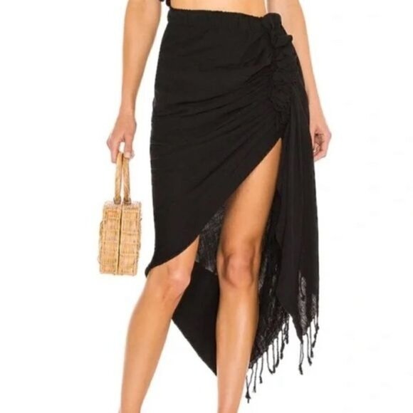 Just Bee Queen Tulum Black Linen Asymmetrical Skirt XS - Picture 1 of 13